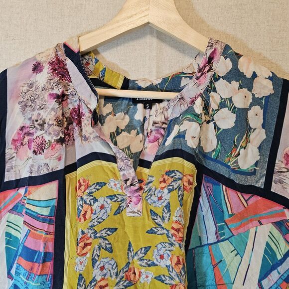 Tolani Top Womens S 100% Silk Multicolor Floral Print Dolman Sleeve V-Neck Boho - Picture 3 of 10